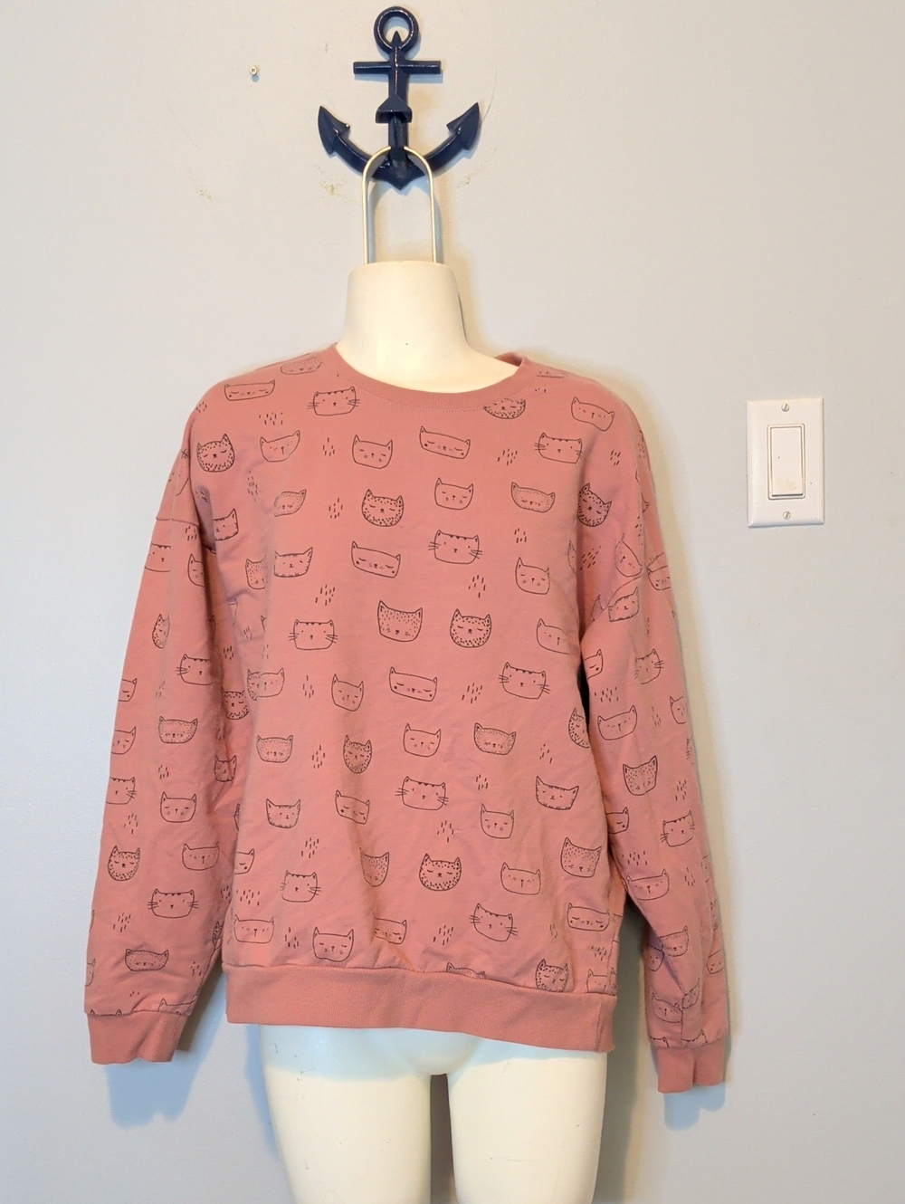 twik Pink Cat Print Crewneck Sweater